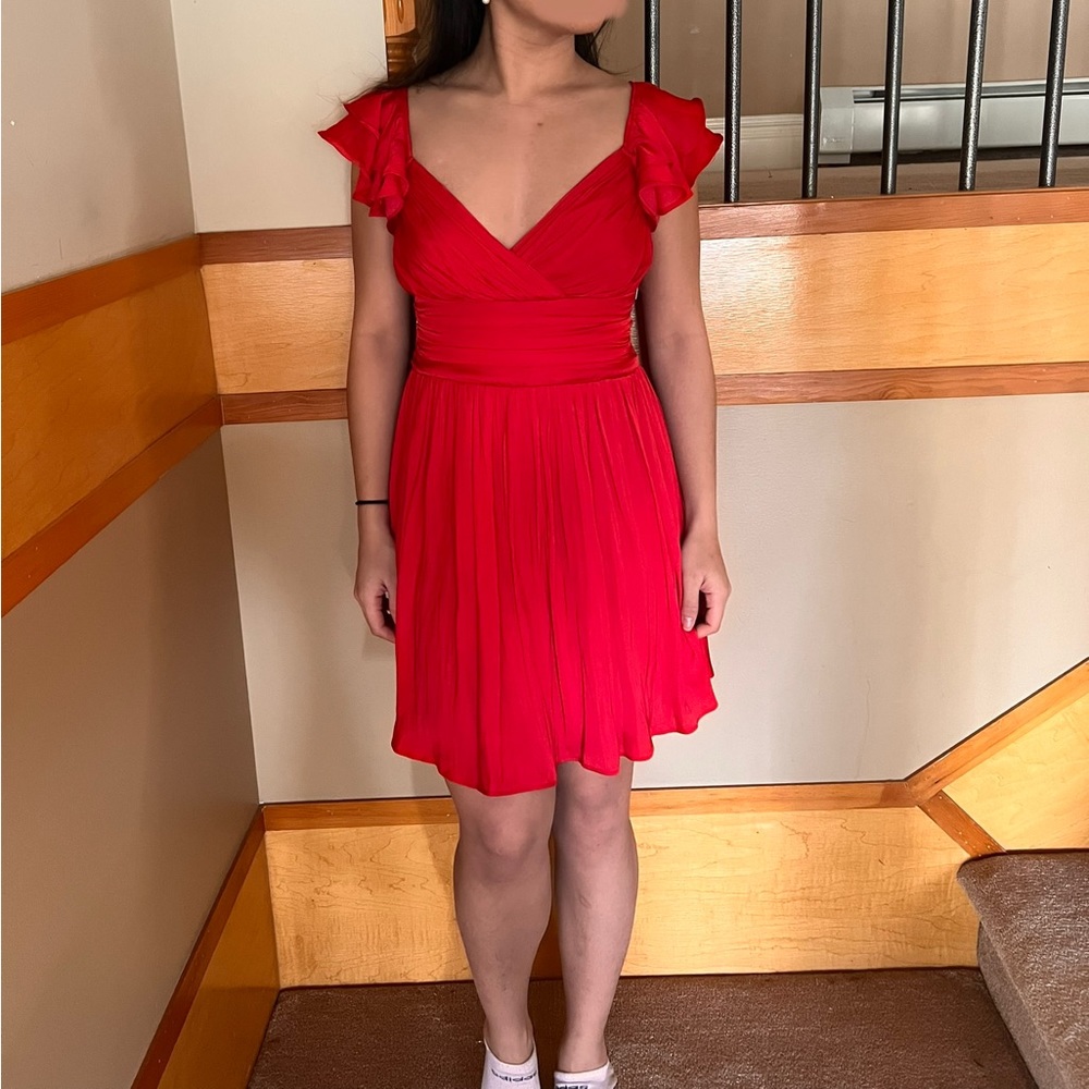 Red Mini Ruffle Satin Dress